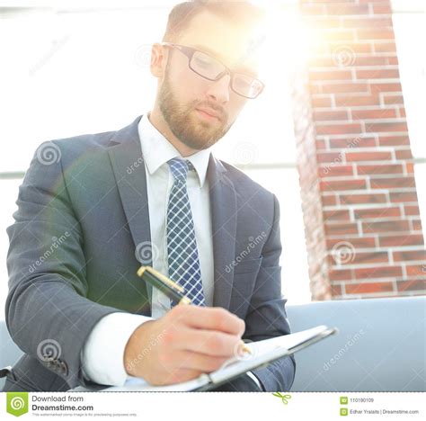 Businessman Writing In A Notebook In An Office Stock Image Image Of