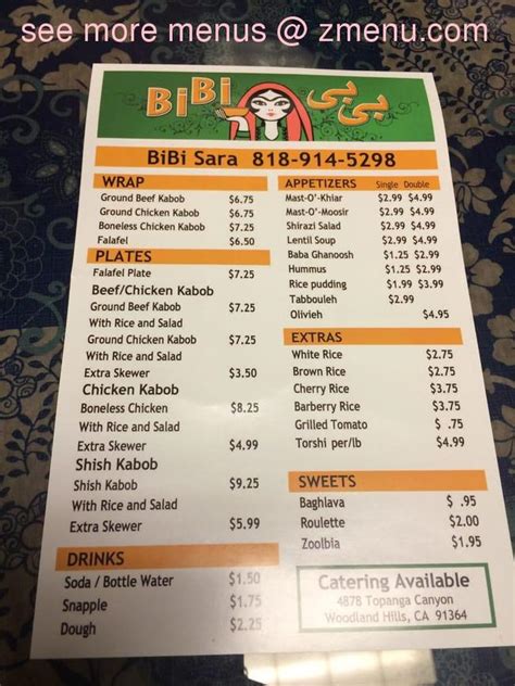 Check spelling or type a new query. Online Menu of Bibi Sara Restaurant, Woodland Hills ...