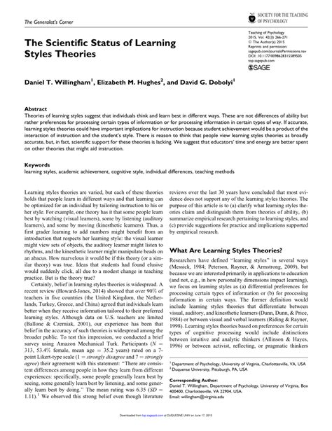 Pdf The Scientific Status Of Learning Styles Theories