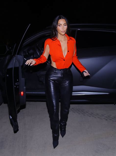 Kim Kardashian Wearing Black Leather Pants And Stilettos In Calabasas