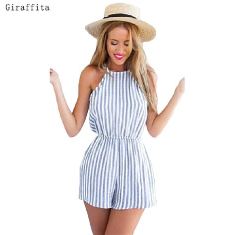 2018 Fashion Women Sexy One Piece Jumpsuits Short Striped Backless