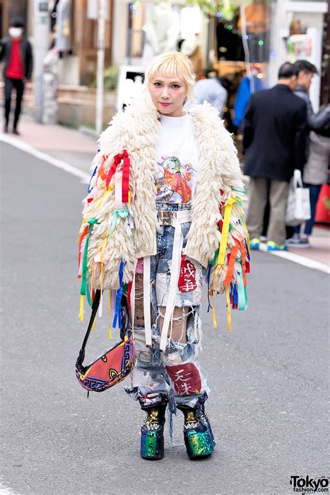 Mai Aisaki In Harajuku W Hayatochiri Ribbons Jacket Ktz Bag And Yru Spiked Sparkling Platforms