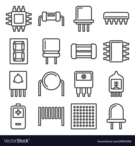 Electronic Components And Microchip Icons Set Vector Image