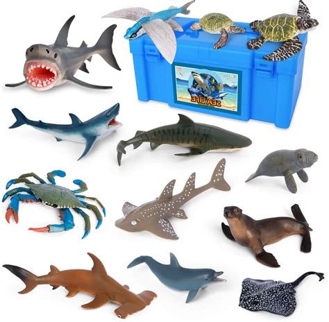 Volnau Sea Creature Toys 14pcs Atlantic Shark Toys Ocean Animal