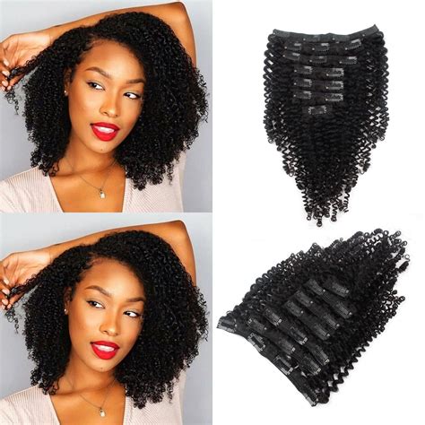 Amazon Com Lovrio Afro Jerry Curly Clip In Hair Extensions Double Weft Thick Full Head Natural
