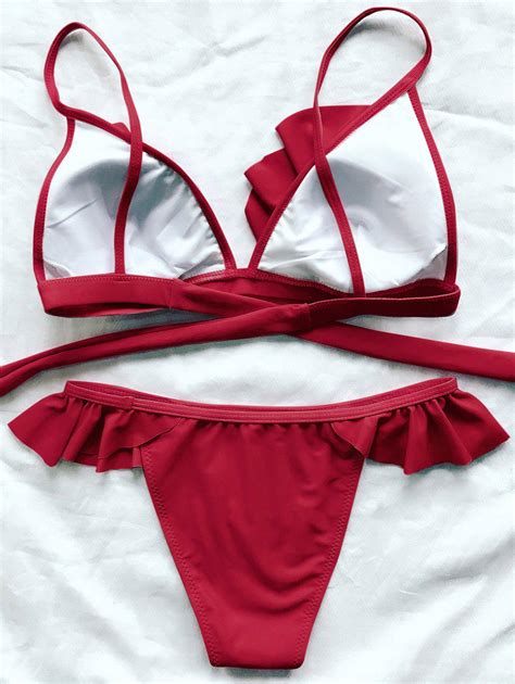 Cami Frilly High Leg Bikini In Red Zaful 2023