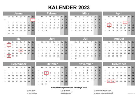 Kalender 2023 Mit Kalenderwochen Und Feiertagen Pdf Xls And Png