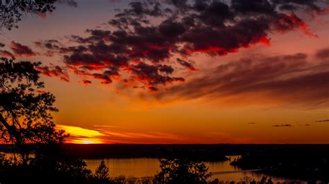 Trees Lake Sunset Clouds Sky Evening 4k Trees Sunset Lake