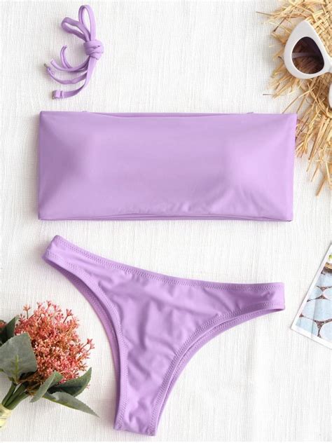 32 Off 2020 High Cut Bandeau Thong Bathing Suit In Light Purple Zaful