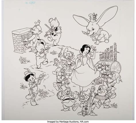 Disney Multi Character Parade Illustrations Group Of 3 Walt Lot