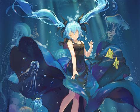 Animal Aqua Hair Atdan Bubbles Cropped Deep Sea Girl Vocaloid Dress