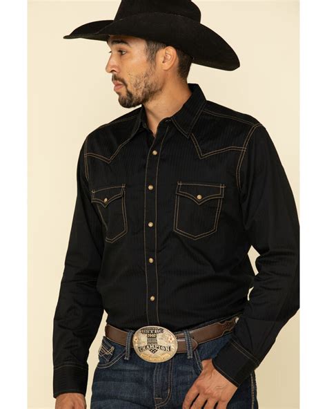 Wrangler Retro Premium Mens Black Solid Long Sleeve Western Shirt