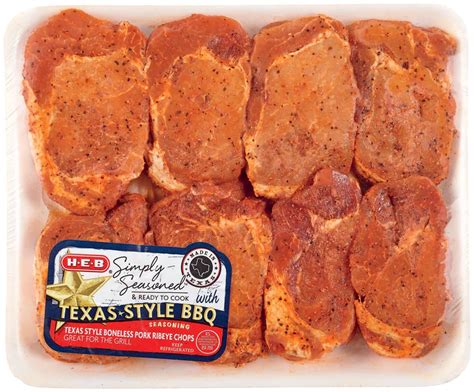 H E B Simply Seasoned Boneless Ribeye Pork Chops Texas Style Bbq
