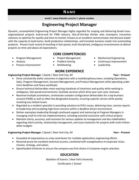 Engineering Project Manager Resume Examples And 3 Expert Tips Zipjob