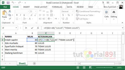 Cara Mudah Menggunakan Rumus If Di Excel Tutorial89