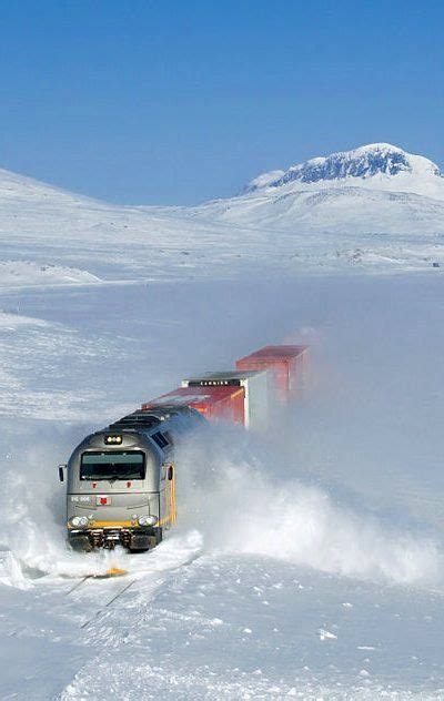 Train Plowing Through Snow Drifts On The Saltfjellet Norway Train