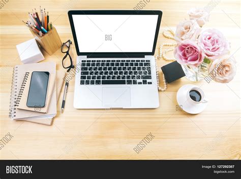 Girly Office Desktop Blank White Image And Photo Bigstock