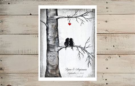 Personalized Print Birds In Tree Love Birds Art Custom Wedding Etsy