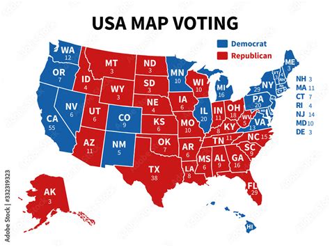 Usa Map Voting Presidential Election Map Each State American Electoral Votes Showing