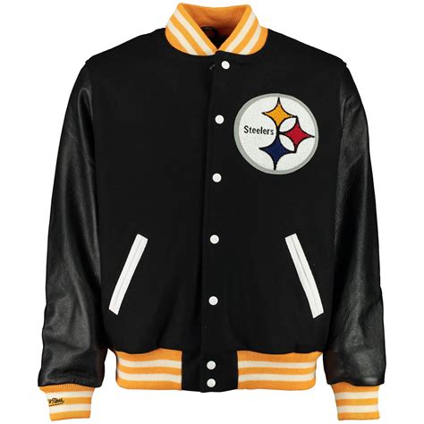 Mitchell And Ness Pittsburgh Steelers Black Nfl Woolleather Varsity Jacket