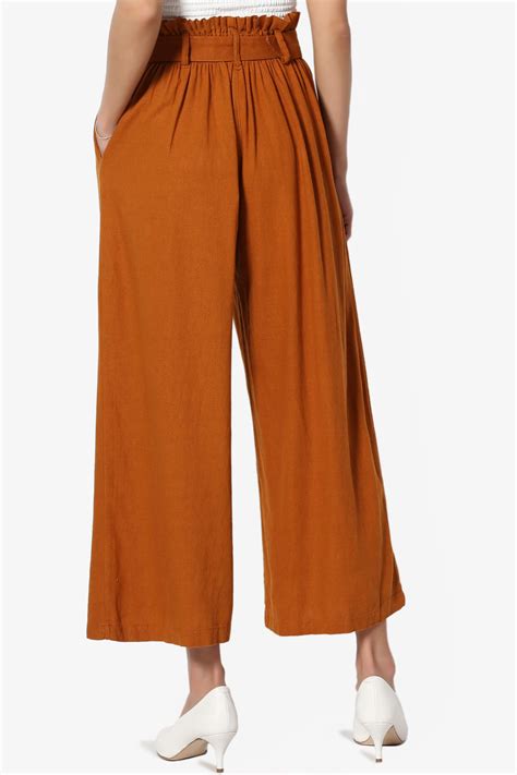 Themogan Belted High Waist Linen Blend Cropped Wide Leg Trouser Pants Culottes Ebay