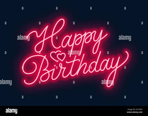 Happy Birthday Neon Sign Greeting Card On Dark Background Stock Vector