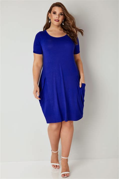 Cobalt Blue Draped Pocket Jersey Dress Plus Size 16 To 36