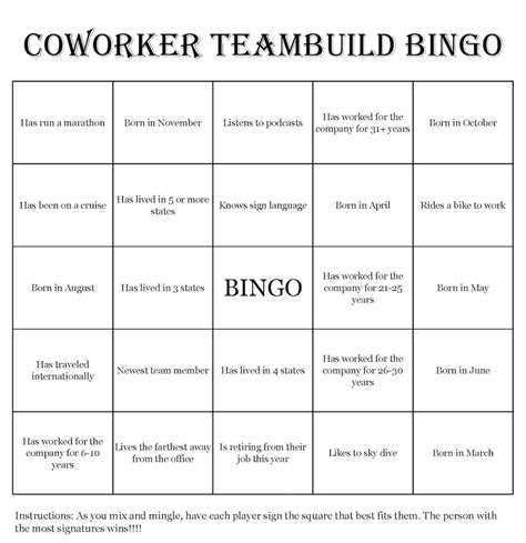 Coworker Teambuild Bingo Cards Mix And Mingle Style Bingo Etsy
