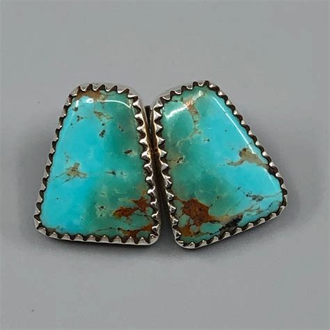 Southwest Sterling Silver And Turquoise Stud Earrings Signed M Vintage