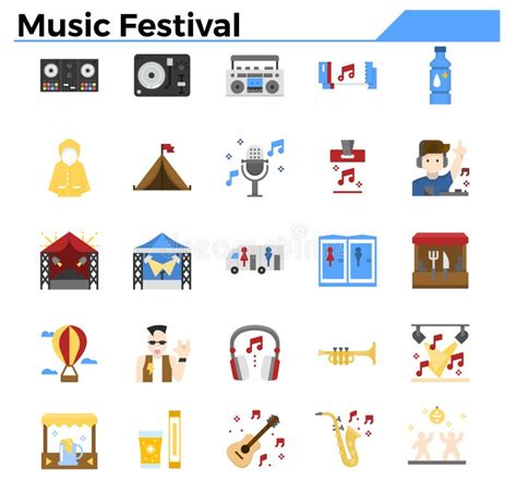 Music Festival Flat Design Icon Set Stock Vector Illustration Of