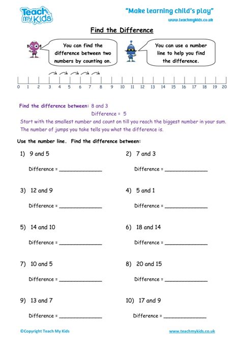 Find The Difference Worksheet