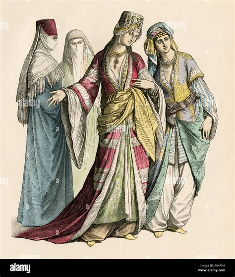 Turkish Women In Their Fine Dresses Hand Colored Print Stock Photo Alamy