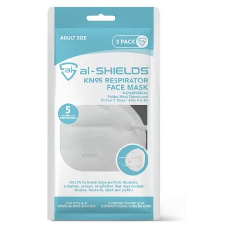 Al Shields 5 Ply White Kn95 Disposable Respirator Face Mask 3 Pk 3 Pk