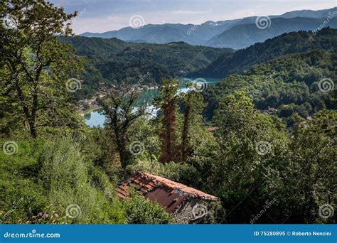 The Artificial Lake Of Gramolazzo Serchio Valley Tuscany Ital Stock