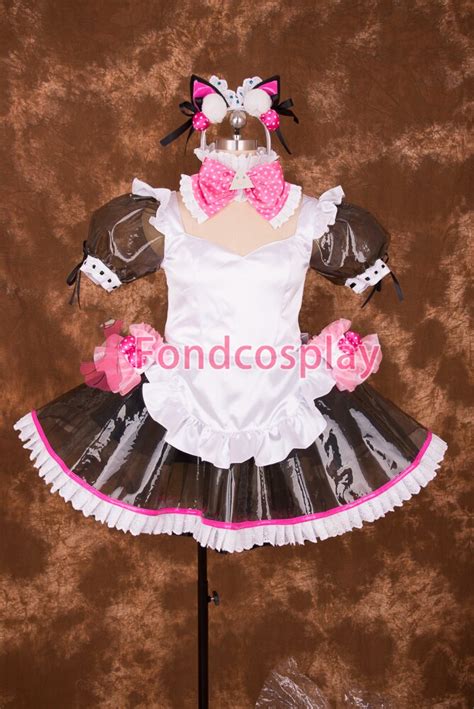 Sexy Lockable Black Clear Pvc Sissy Maid Short Dress Cosplay Costume