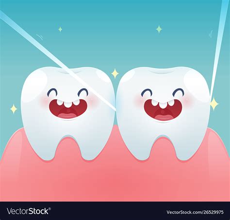 cartoon teeth with dental floss for healthcare vector image
