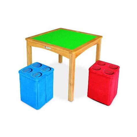 Imaginarium Lego Activity Table With 2 Storage Ottomans Natural