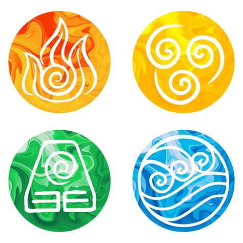 Four Different Symbols In The Form Of Fire And Water
