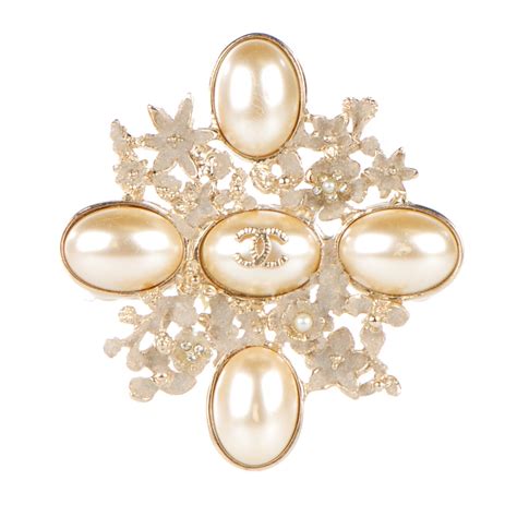 Chanel Crystal Mother Of Pearl Cc Flower Brooch Gold 124284
