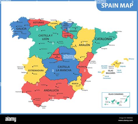La Mappa Dettagliata Della Spagna Con Le Regioni O Gli Stati E Le Città