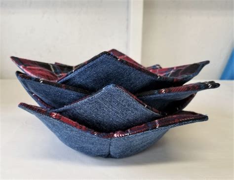 Bowl Warmerscozies Recycled Denim With Soft Plaid Flannel Etsy