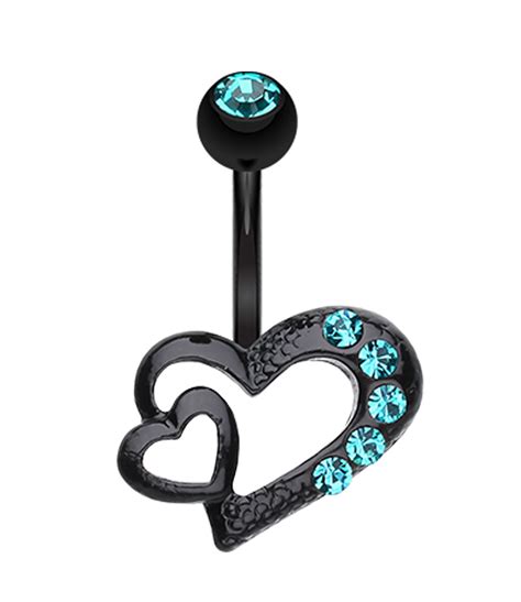 Blackline Heart On Heart Belly Button Ring Belly Button Rings Belly