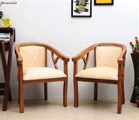Buy Comfy Solid Wooden Chairs Teak Gold Set Of 2 Online In India At
