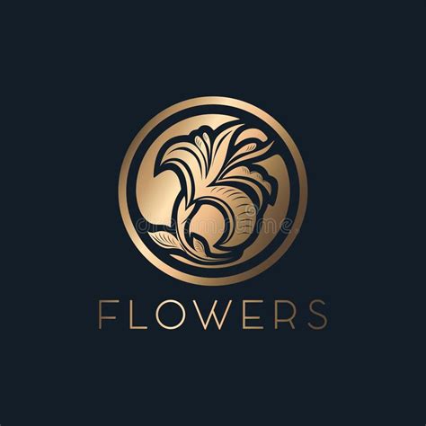 Golden Flower Graceful Lily In A Circle Emblem Logo Stock Vector