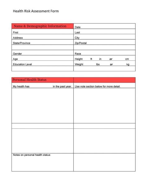 Health Assessment Form Template For Your Needs
