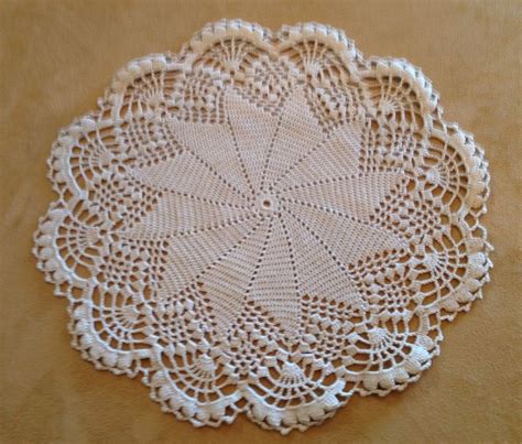 Vintage Hand Crocheted Round Doily. Pinwheel And Shell Design, Beige