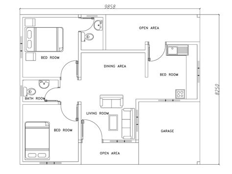 Two Bedrooms Modern House Plan Dwg Net Cad Blocks And House Plans