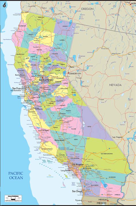 Detailed Political Map Of California Ezilon Maps