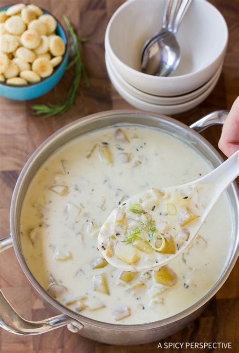 Add the onion to the pan, cook for 5 mins until soft, then pour in the blitzed chowder, potato and parsnip. Perfect New England Clam Chowder Recipe - A Spicy Perspective