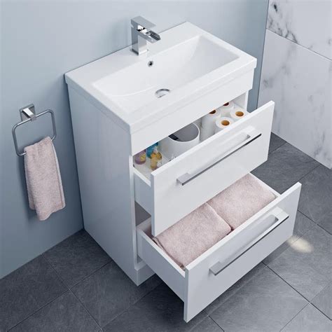 Aurora White Gloss Floor Standing Drawer Vanity Unit And Basin 600mm Vanity Units